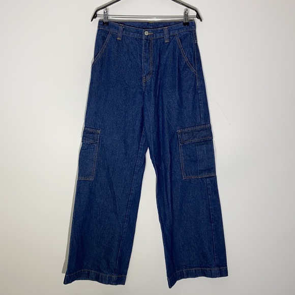J Galt Brandy Melville Wide Leg Cargo Denim Jeans - Picture 3 of 10
